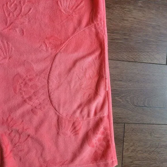 Womens ADONNA Terry cloth Zip Cover Up Robe L Coral Turtle Shells Print Pockets - Picture 9 of 13